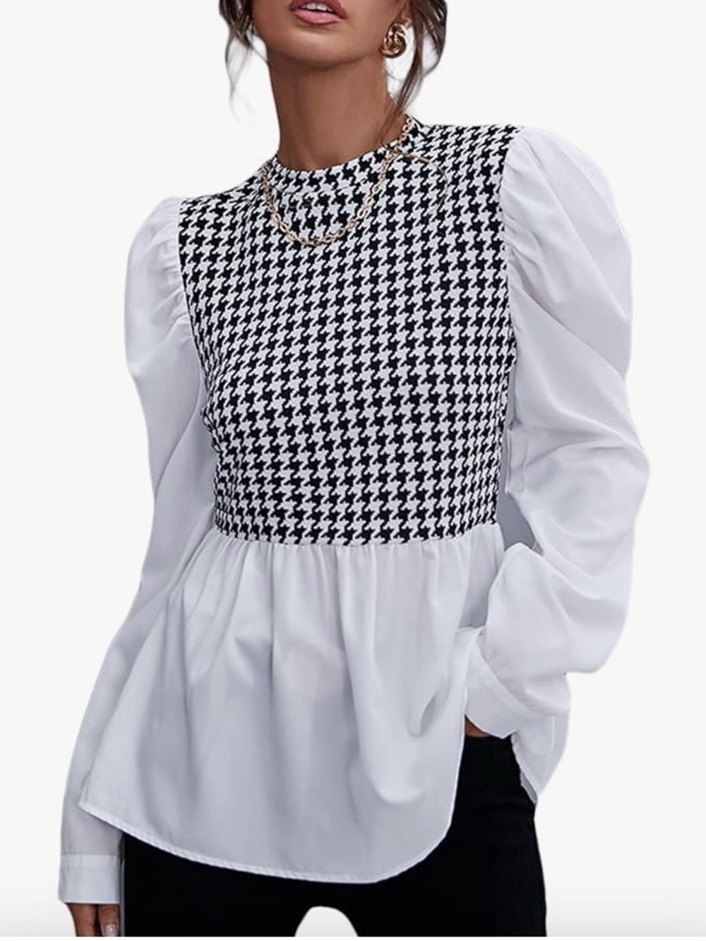 Houndstooth/White Long-Sleeve top
